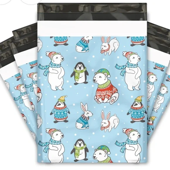 ❄️20 Designer blue winter animals Poly Mailers 10 x 13 inch - Picture 2 of 4